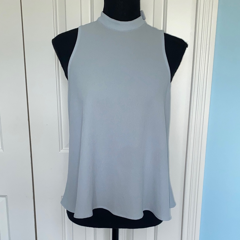Beautiful HYFVE HYFVE HYFVE Small Soft Blue Seersucker Open Back Mock Neck Top